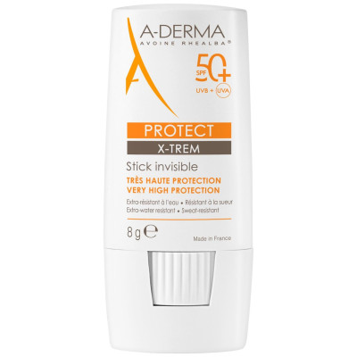 A-DERMA PROTECT X-TREM Invisible Stick SPF50+ невидим слънцезащитен стик за лице и уязвими зони (белези и татуировки) 8 г