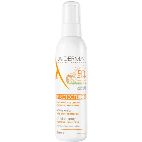 A-DERMA PROTECT KIDS SPF50+ водоустойчив слънцезащитен спрей за деца за лице и тяло за уязвима кожа 200 мл