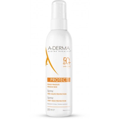 А-ДЕРМА PROTECT SPF50+ слънцезащитен спрей за уязвима кожа 200 мл