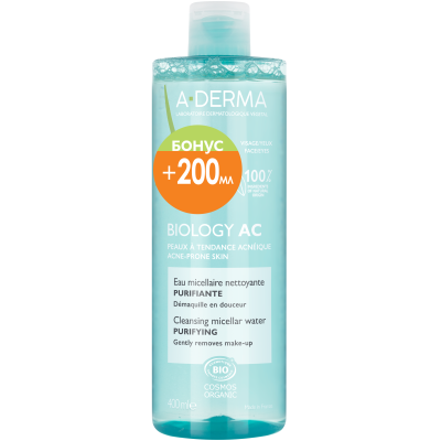 A-DERMA BIOLOGY AC CLEANSING MICELLAR WATER PURIFYING почистваща мицеларна вода за лице за мазна склонна към акне кожа 400 мл