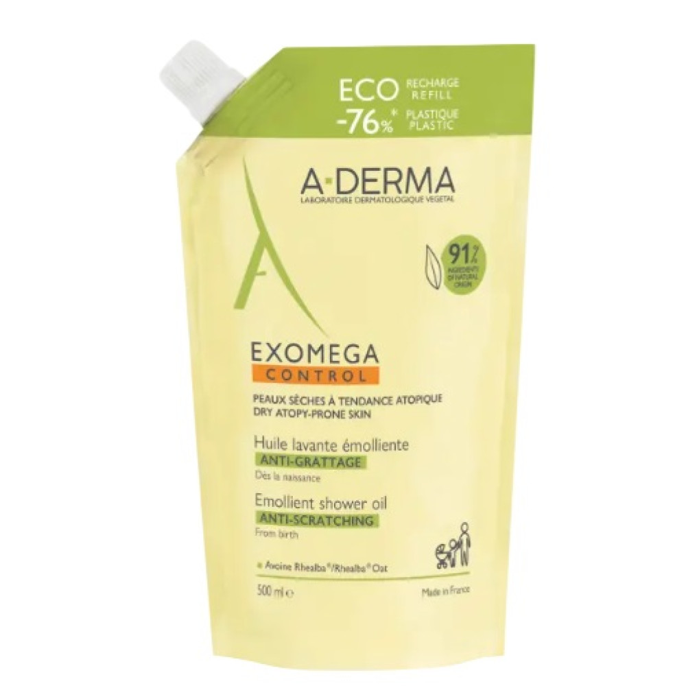 A-DERMA EXOMEGA CONTROL EMOLLIENT SHOWER OIL емолиентно душ олио за лице и тяло за суха и атопична кожа 500 мл ЕКО ПЪЛНИТЕЛ