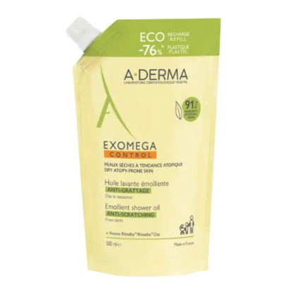 A-DERMA EXOMEGA CONTROL EMOLLIENT SHOWER OIL емолиентно душ олио за лице и тяло за суха и атопична кожа 500 мл ЕКО ПЪЛНИТЕЛ