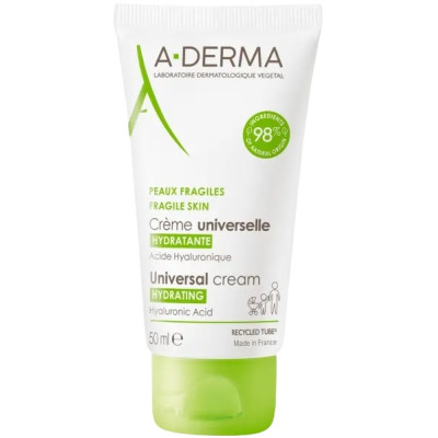 A-DERMA UNIVERSAL HYDRATING CREAM универсален хидратиращ крем за лице и тяло за уязвима кожа 50 мл