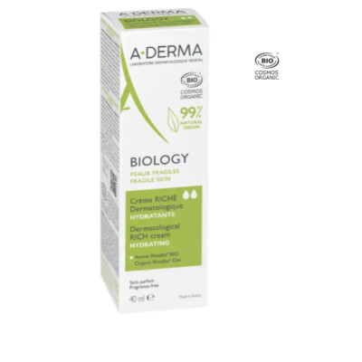 А-ДЕРМА BIOLOGY DERMATOLOGICAL RICH CREAM HYDRATING дерматологичен богат хидратиращ крем за лице 40 мл