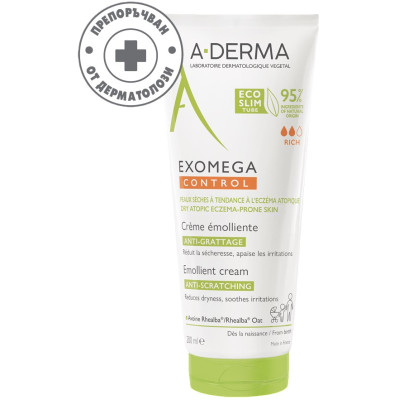 A-DERMA EXOMEGA CONTROL EMOLLIENT CREAM емолиентен крем за лице и тяло за суха и атопична кожа 200 мл
