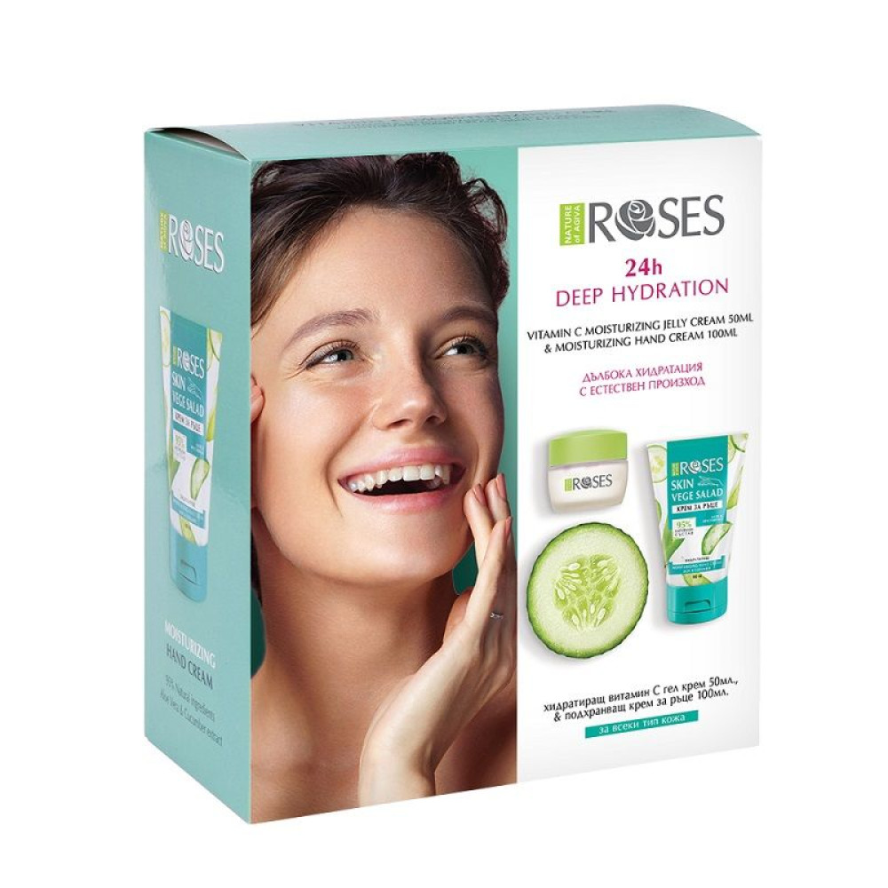 NATURE OF AGIVA ROSES КОМПЛЕКТ MOISTURIZING CARE /хидратиращ витамин С гел-крем 50 мл + крем за ръце 100 мл + панделка за лице/ - Грижа за лицето