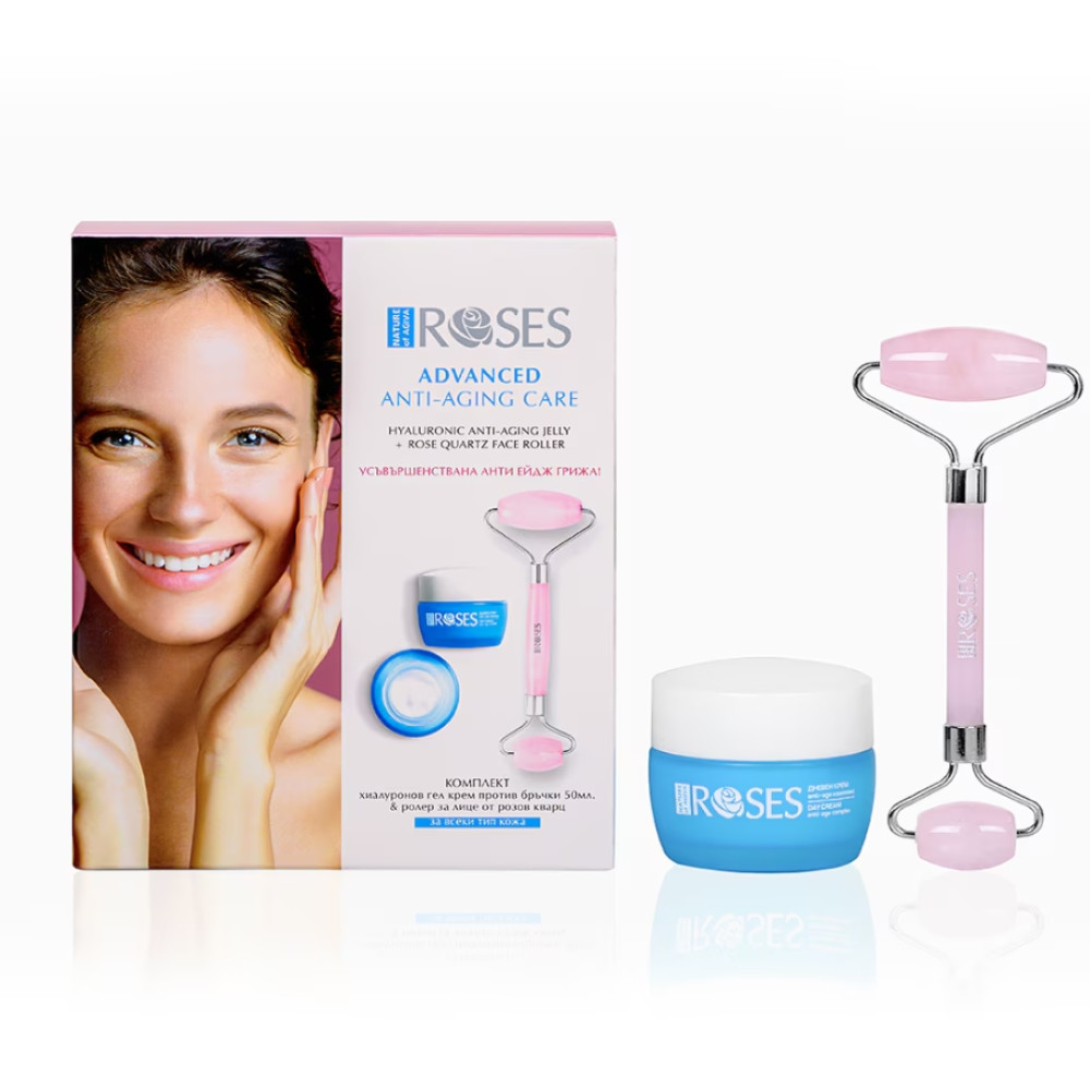 NATURE OF AGIVA ROSES КОМПЛЕКТ ADVANCED ANTI-AGING CARE HYALURONIC JELLY 50 мл + ролер за лице от розов кварц - Грижа за лицето NATURE OF AGIVA ROSES КОМПЛЕКТ ADVANCED ANTI-AGING CARE HYALURONIC JELLY 50 мл + ролер за лице от розов кварц - Грижа за лицето