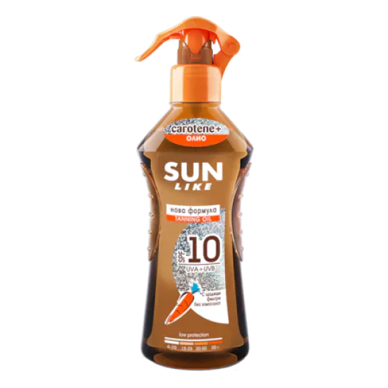 ᐉ СЪН ЛАЙК КАРОТЕН+ слънцезащитен спрей масло за бърз загар SPF 10 200 мл