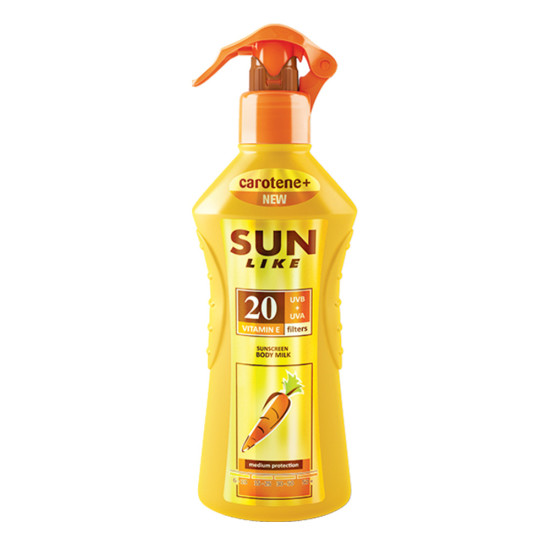 СЪН ЛАЙК CAROTENE+ BODY MILK SPF20 слънцезащитно мляко за тяло спрей 200 мл