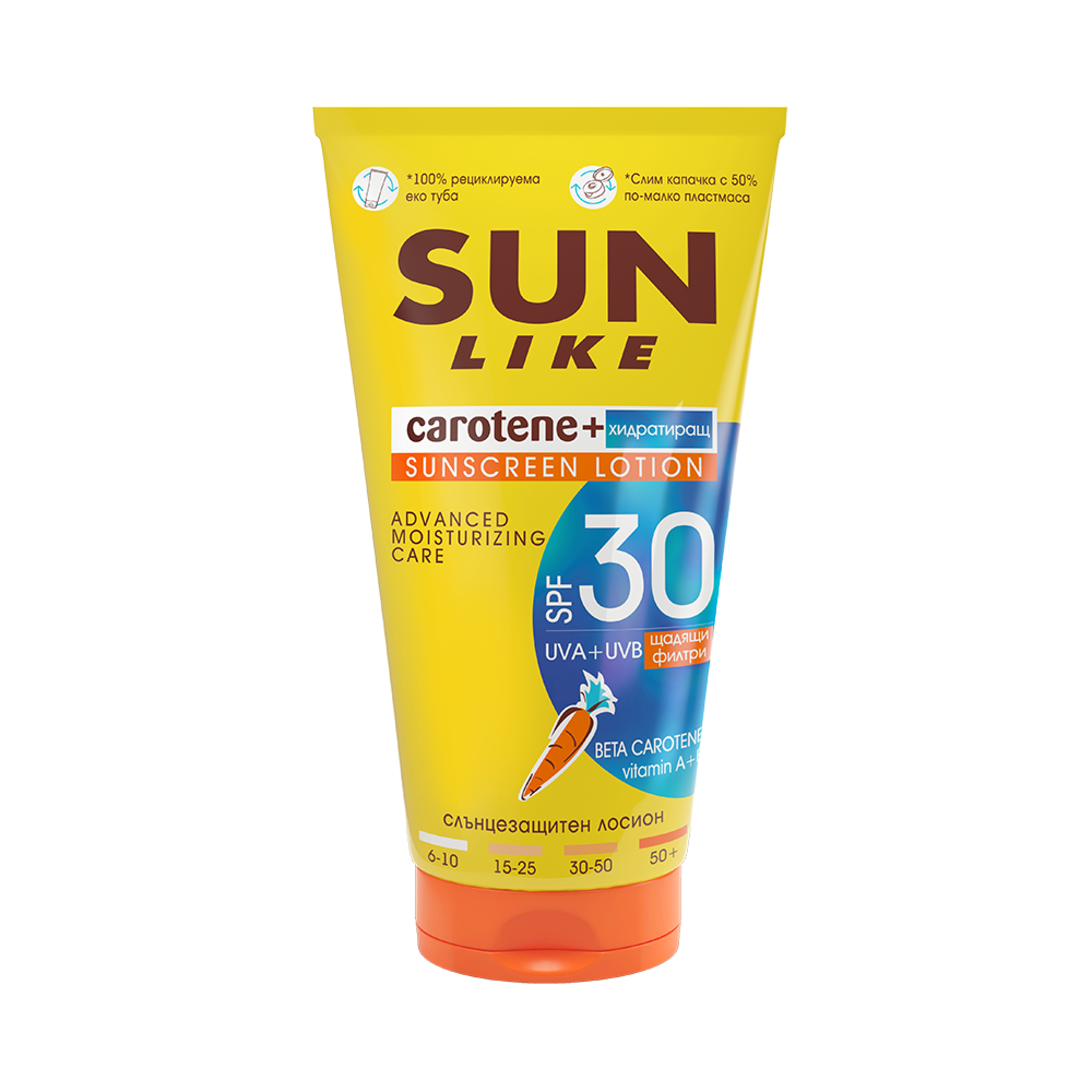 СЪН ЛАЙК CAROTENE+ SUNSCREEN SPF30 UVA+UVB слънцезащитен лосион за тяло ...