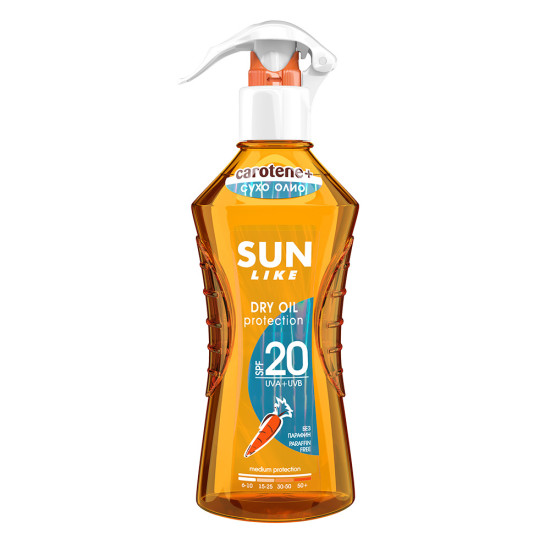 СЪН ЛАЙК CAROTENE+ DRY OIL SPF20 слънцезащитно сухо олио за тяло спрей 200 мл