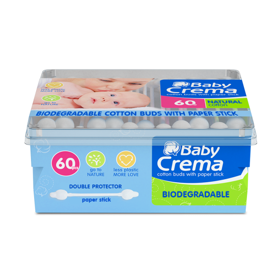 BABY CREMA биоразградими клечки за уши с протектор х 60 бр