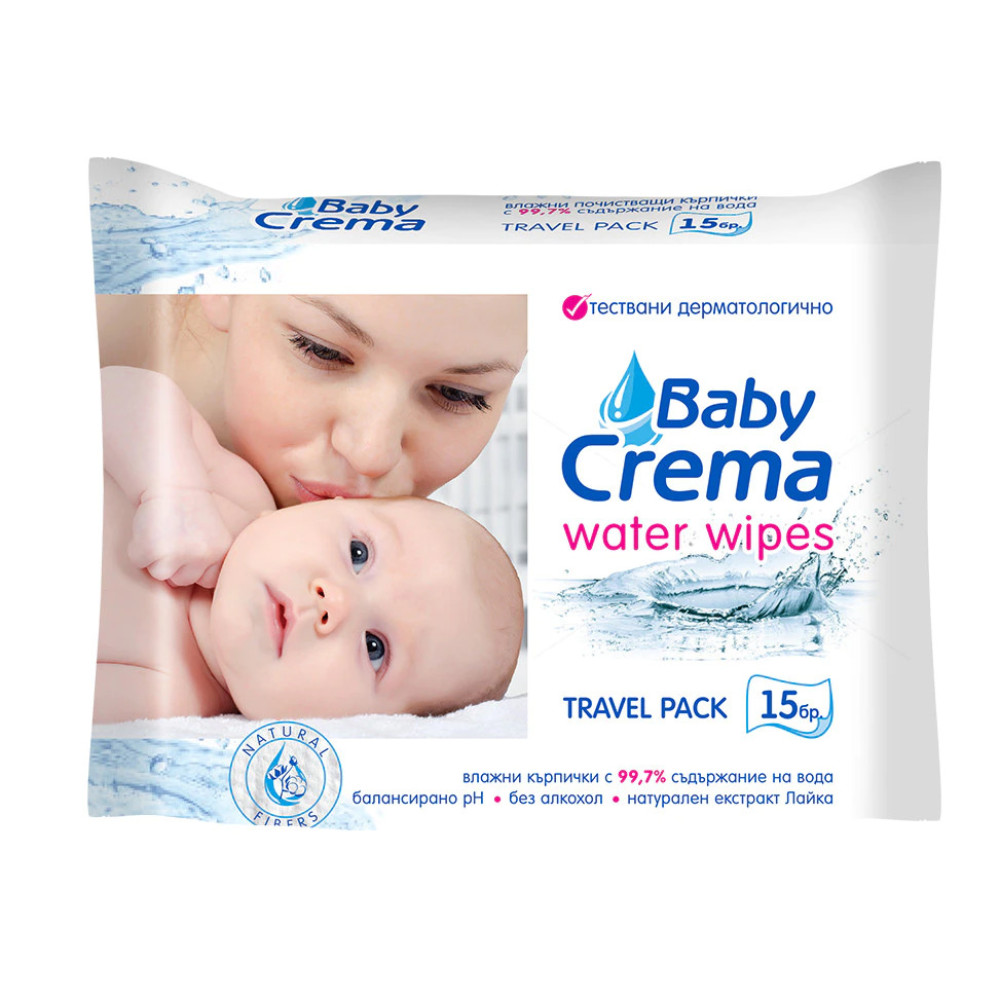 BABY CREMA мокри кърпички с 99% вода х 15 бр - Бебешка и детска козметика