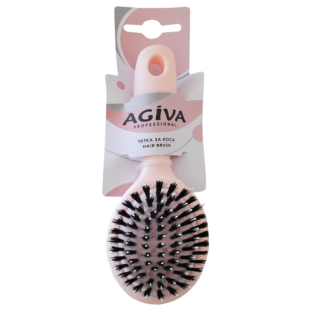 АГИВА PRO четка за коса с естествен косъм, розова 86061-Р - Грижа за косата