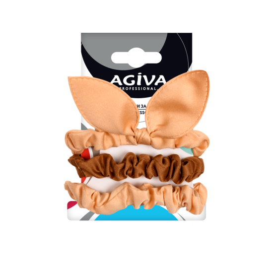 АГИВА PRO ластик за коса, кафяв с ушички х 3 бр