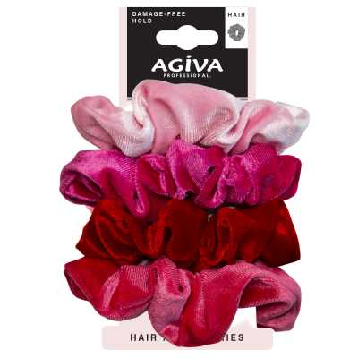 АГИВА PRO ластик за коса скрънчи кадифе розов х 4 бр S-0102
