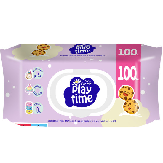 BABY CREMA PLAY TIME мокри кърпички с екстракт от лайка, розови х 100 бр /с капак/