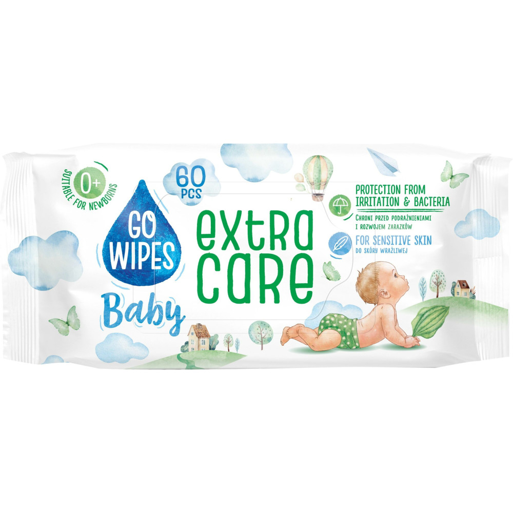 GO WIPES ВЛАЖНА ТОАЛЕТНА ХАРТИЯ BABY EXTRA CARE х 60 бр - Бебешка и детска козметика