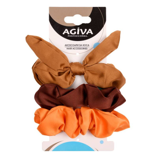 AGIVA PRO ластик за коса скрънчи сатен с уши кафяв х 3 бр TSE-02