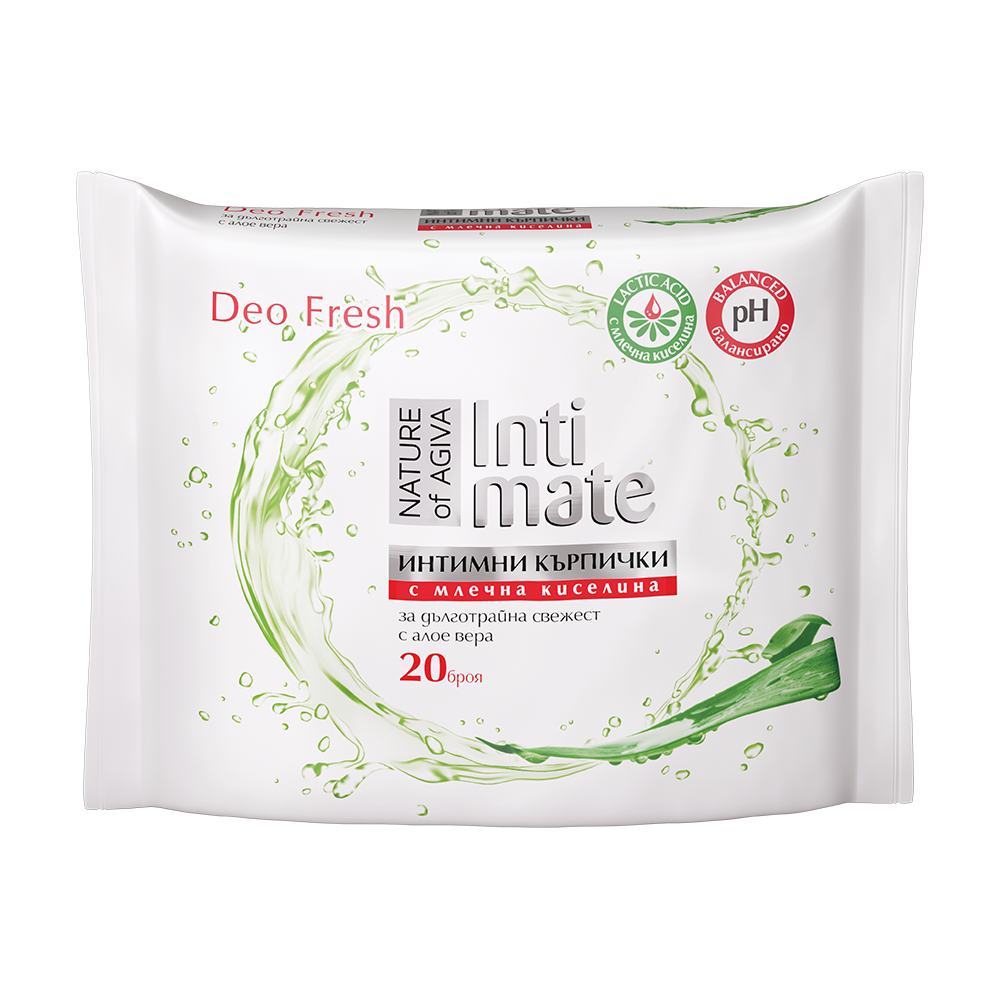 NATURE OF AGIVA INTIMATE DEO FRESH интимни мокри кърпички с екстракт от алое х 20 бр - Интимна хигиена