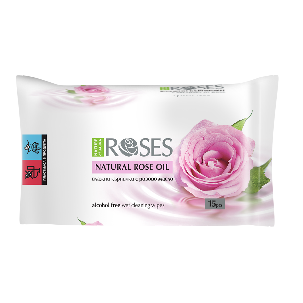 NATURE OF AGIVA ROSES мокри кърпички с розово масло х 15 бр - Грижа за лицето и тялото