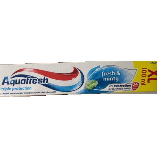 АКВАФРЕШ паста за зъби FRESH&MINTY ТРОЙНА ЗАЩИТА 100 мл /синя/