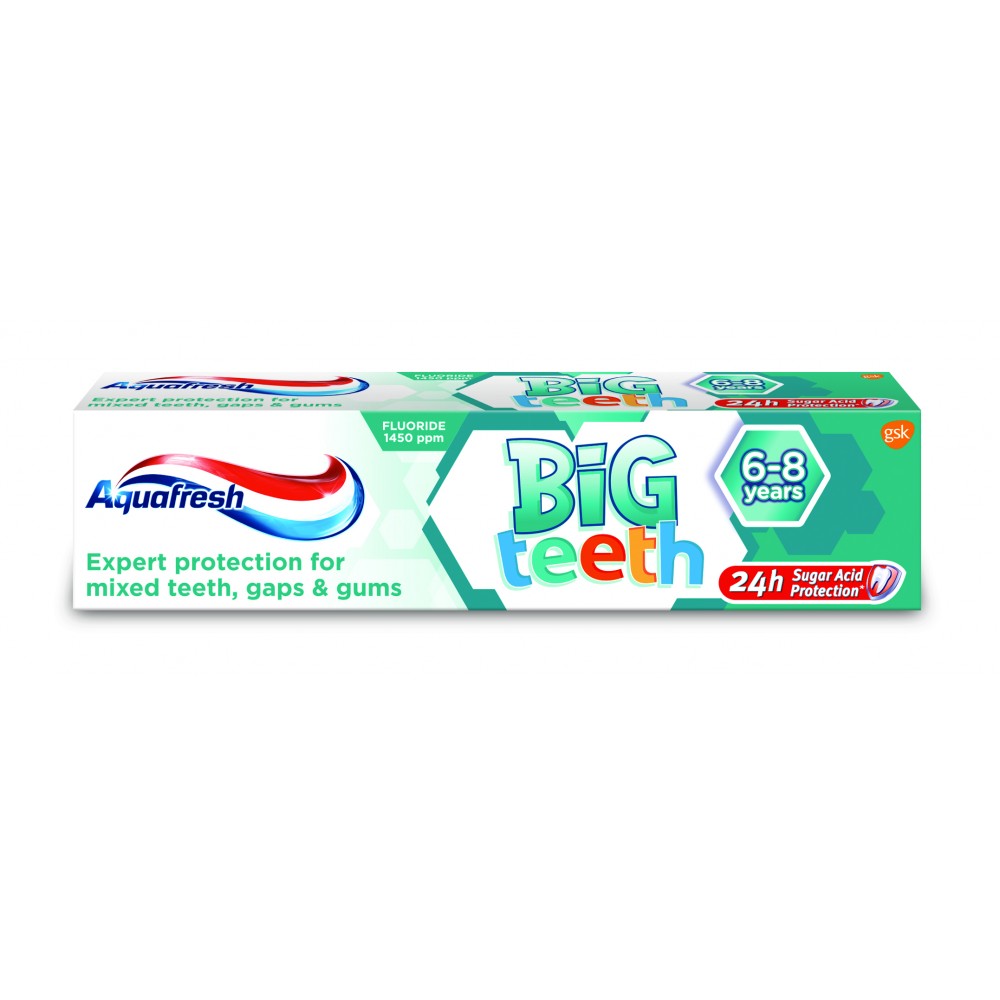 АКВАФРЕШ паста за зъби KIDS BIG TEETH 50 мл/6г+/ - Орална хигиена