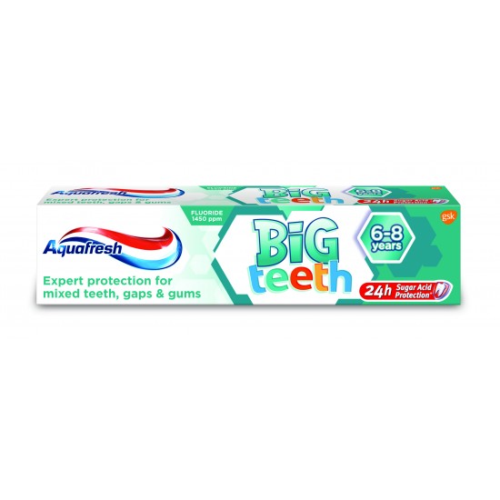 АКВАФРЕШ детска паста за зъби KIDS BIG TEETH 6-8 г 50 мл
