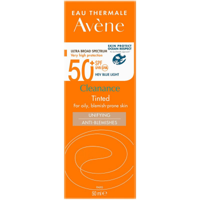 AVENE SUN CLEANANCE TINTED SPF50+ слънцезащитен тониран флуид за лице за мазна кожа склонна към несъвършенства 50 мл
