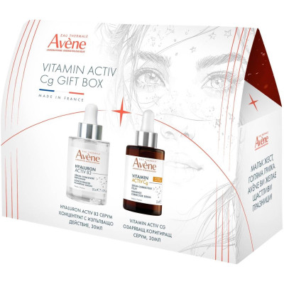 AVENE BOX КОМПЛЕКТ HYALURON ACTIV B3 СЕРУМ-КОНЦЕНТРАТ ЗА ЛИЦЕ 30 мл + VITAMIN ACTIV Cg ОЗАРЯВАЩ КОРИГИРАЩ СЕРУМ 30 мл