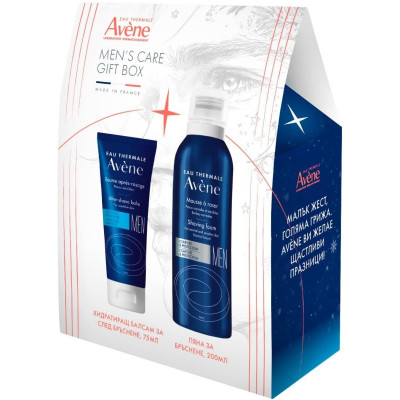 AVENE BOX КОМПЛЕКТ MEN ПЯНА ЗА БРЪСНЕНЕ ЗА МЪЖЕ за чувствителна кожа 200 мл + ХИДРАТИРАЩ БАЛСАМ ЗА СЛЕД БРЪСНЕНЕ 75 мл