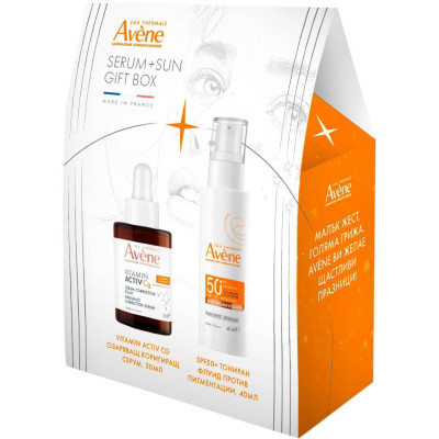 AVENE BOX КОМПЛЕКТ VITAMIN ACTIV Cg ОЗАРЯВАЩ КОРИГИРАЩ СЕРУМ 30 мл + SPF50+ ТОНИРАН ФЛУИД ПРОТИВ ПИГМЕНТАЦИИ 40 мл