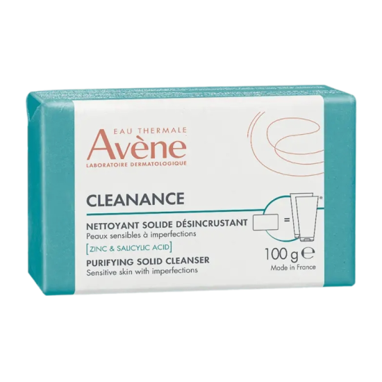 AVENE CLEANANCE почистващ сапун за лице и тяло за чувствителна мазна кожа с несъвършенства 100 г