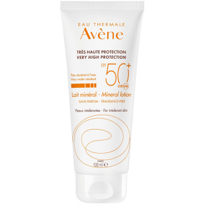 AVENE SUN MINERAL LOTION SPF50+ слънцезащитно минерално мляко за лице и тяло за нетолерантна кожа 100 мл
