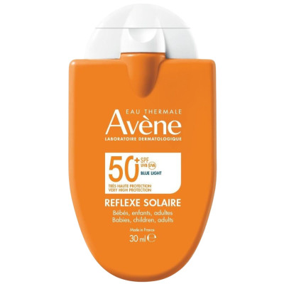 AVENE SUN REFLEXE SPF50+ слънцезащитен флуид за лице и тяло за чувствителна кожа за цялото семейство джобен формат 30 мл
