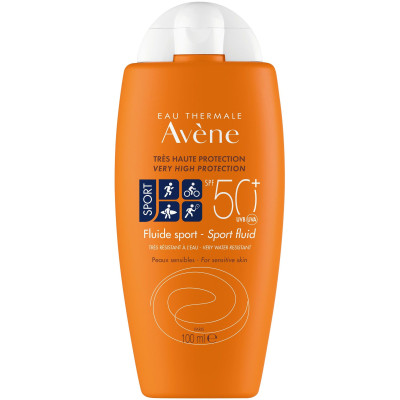 AVENE SUN SPORT FLUID SPF50+ водоустойчив слънцезащитен флуид за лице и тяло за чувствителна кожа 100 мл
