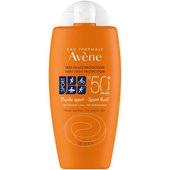 AVENE SUN SPORT FLUID SPF50+ водоустойчив слънцезащитен флуид за лице и тяло за чувствителна кожа 100 мл