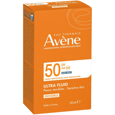 AVENE SUN ULTRA FLUID SPF50 INVISIBLE слънцезащитен ултра флуид с невидимо покритие за лице за чувствителна кожа 50 мл
