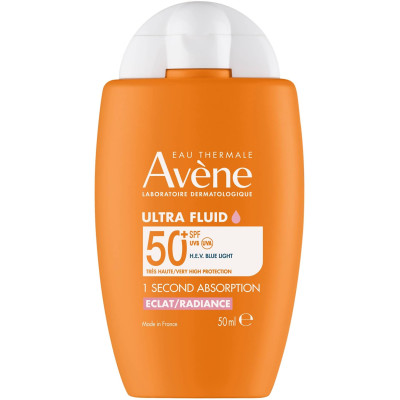 AVENE SUN ULTRA FLUID SPF50+ RADIANCE слънцезащитен озаряващ ултра флуид за лице за градски условия за чувствителна кожа 50 мл