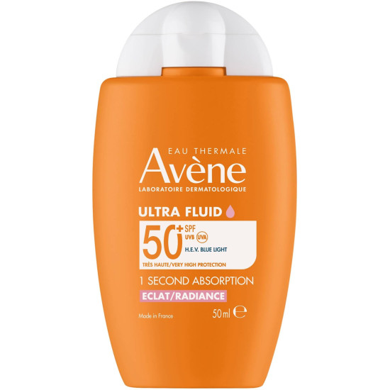 AVENE SUN ULTRA FLUID SPF50+ RADIANCE слънцезащитен озаряващ ултра флуид за лице за градски условия за чувствителна кожа 50 мл