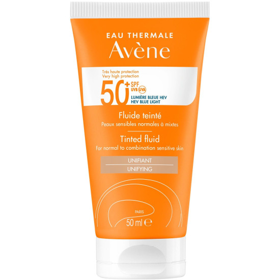 AVENE SUN TINTED FLUID SPF50+ тониран слънцезащитен флуид за лице за нормална към комбинирана чувствителна кожа 50 мл