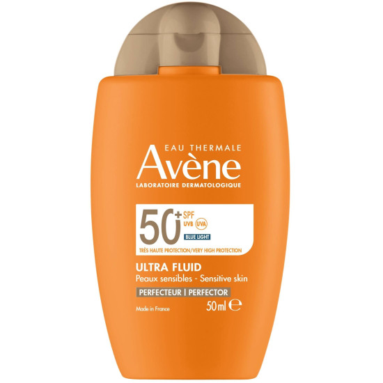 AVENE SUN ULTRA FLUID SPF50+ PERFECTOR тониран слънцезащитен ултра флуид за изравняване тена на лицето за чувствителна кожа 50мл
