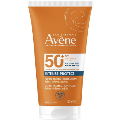 AVENE SUN INTENSE PROTECT SPF50+ ултра водоустойчив слънцезащитен флуид за лице за чувствителна кожа за цялото семейство 150 мл