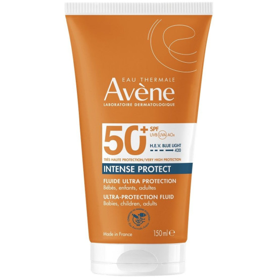 AVENE SUN INTENSE PROTECT SPF50+ ултра водоустойчив слънцезащитен флуид за лице за чувствителна кожа за цялото семейство 150 мл