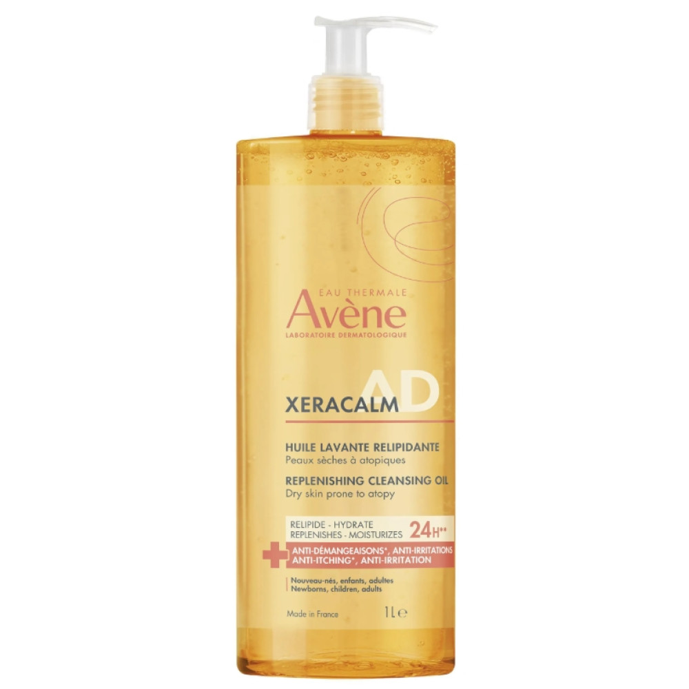 AVENE XERACALM A.D почистващо релипидиращо олио за лице тяло и скалп за суха чувствителна атопична кожа против сърбеж 1 л - Грижа за лицето и тялото