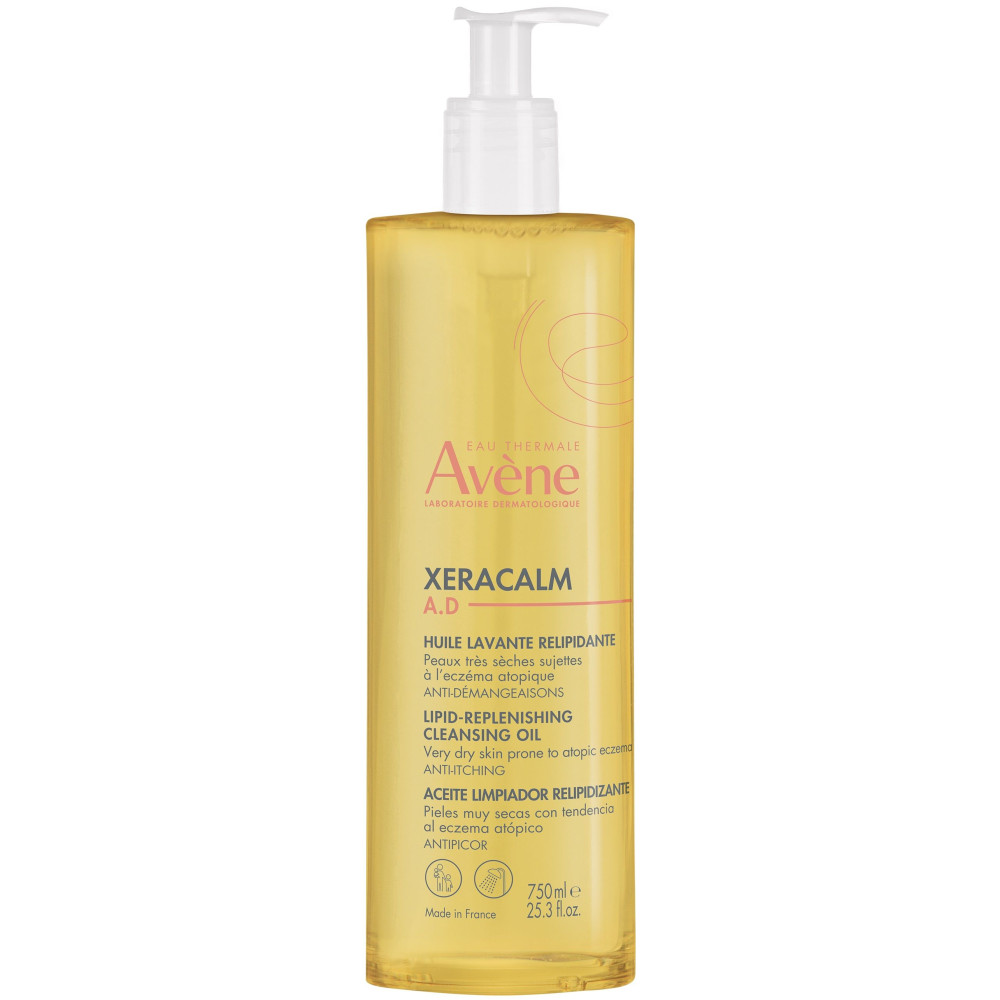 AVENE XERACALM A.D почистващо релипидиращо олио за лице тяло и скалп за суха чувствителна атопична кожа против сърбеж 750 мл - Грижа за лицето и тялото