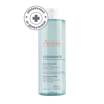 АВЕН CLEANANCE MICELLAR WATER FOR OILY SKIN почистваща мицеларна вода за лице за мазна кожа, склонна към несъвършенства 400 мл