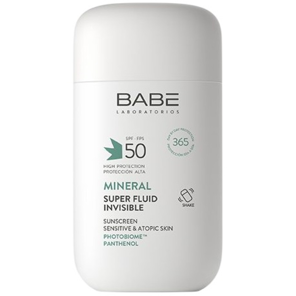 BABE MINERAL SUPER FLUID INVISIBLE SPF50 минерален слънцезащитен супер флуид за лице за чувствителна кожа 50 мл - Слънцезащита