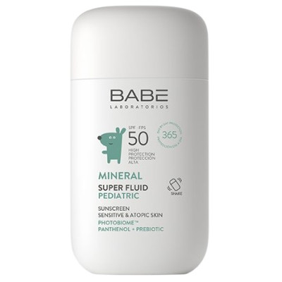 BABE PEDIATRIC MINERAL SUPER FLUID SPF50 слънцезащитен минерален супер флуид за лице за бебета и деца за атопична кожа 50 мл