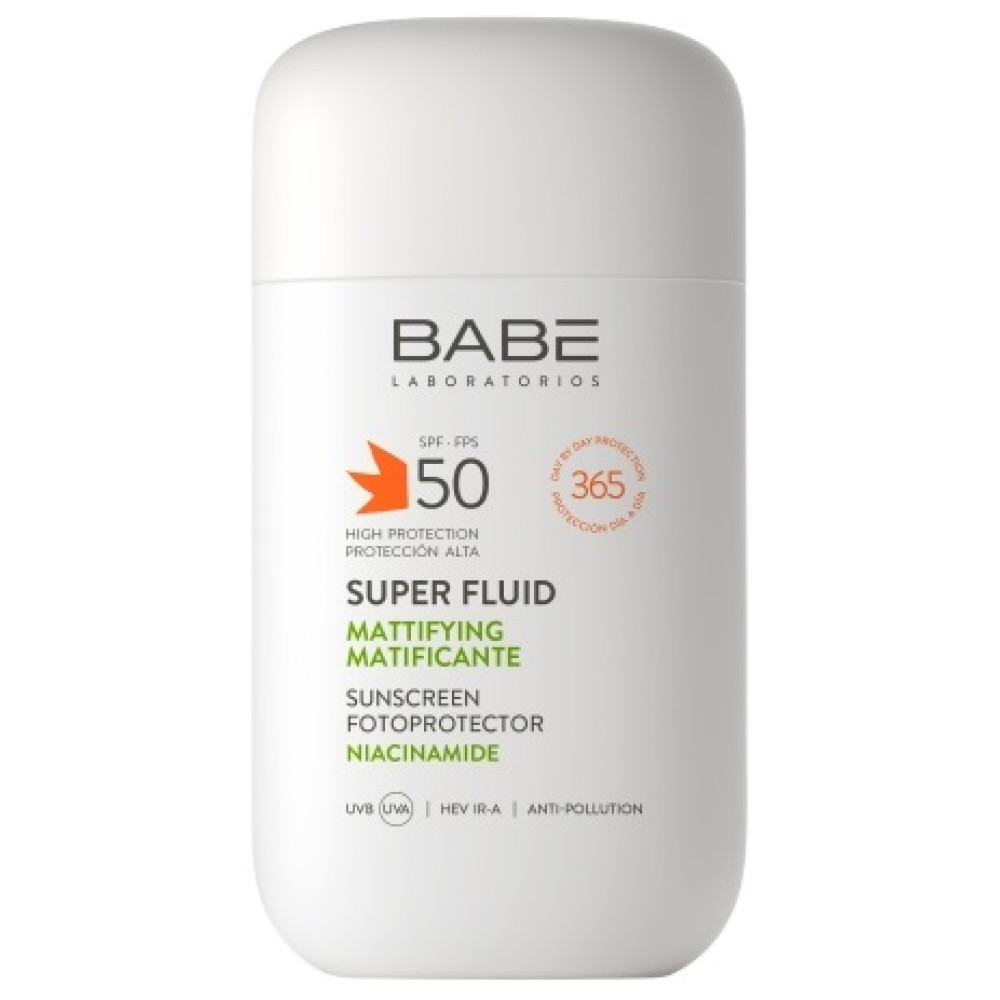 BABE SUPER FLUID MATTIFYING SPF50 слънцезащитен матиращ супер флуид за лице за мазна и акнеична кожа 50 мл - Слънцезащита